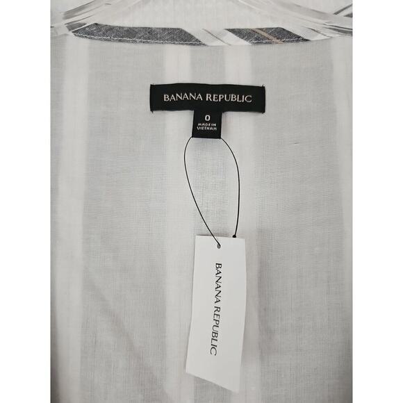 Banana Republic ~Size 0~ Gray/White Striped Romper Waist Drawstring Linen Blend - Picture 2 of 10